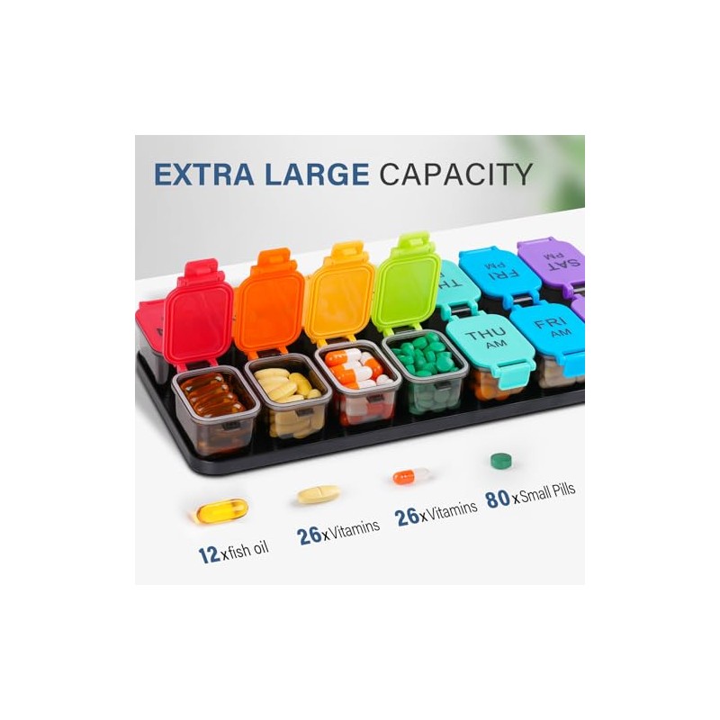 Yaklim Extra Large Weekly Pill Organizer, Detachable 7 Day AM