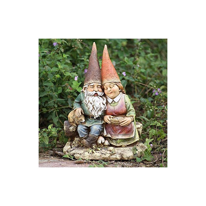 Napco Cuddly Gnome Couple Distressed Green 12 x 9 Resin