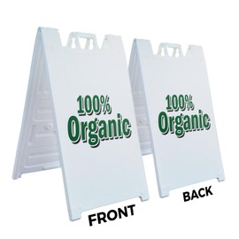 A-Frame Sidewalk Organic 24" x 36" Double Sided A-Frame Sidewalk Sign, Includes 2 Installed Vinyl Decals | Foldable Portable White Signicade Sandwich Board Signs