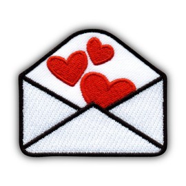 St. Valentine's Day Card - Three Hearts - Embroidered Patch/Badge - Size 2.6 x 2.3 inches (6.7 x 5.9 cm) - Iron On/Sew On - Your Love Letter - 14th February