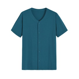 Latuza Men's Viscose Pajama Top Button Up Sleep Shirt L Teal