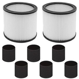 2 Pack 90398 HEPA Replacement Filters for Shop-Vac 9039800, 903-98, 903-98-00 Hangup Type AA Wet/Dry Small Cartridge Filter with 6 Pack 90585 Foam Sleeve Filter, Fits Most 4 Gallon and Less Vacuum