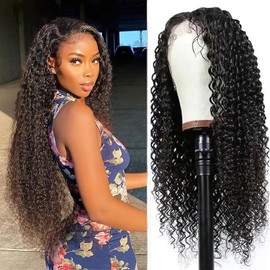 AUOCATTAIL Curly Wigs 13x4 HD Lace Deep Wave Front 180% Density Pre-Plucked with Protein Silk Synthetic Simulation Human Hair for Black Women 26 Inch