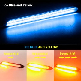 YSY Led Car DRL Daytime Running Lights Strip Waterproof 12V Auto Headlight Sequential Turn Signal Yellow Flow Day Light Universal 2Pcs (27.5CM, ICE and Amber)