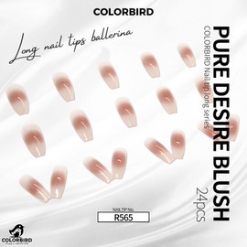 COLORBIRD Nail Tips, Long, 24 Pieces, Pink, Nail Tips, Short, Cute, Ballerina (R565)