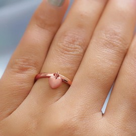 TJC Love Heart Charm Band Ring Stylish for Women in Rose Gold Plated 925 Sterling Silver Size R with High Gloss Metal Wt. 2.32 Grams