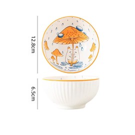 Bicuzat Cute Mushroom Pattern Ceramic Bowls Set Soup Bowls Dessert Bowls, 5 Inch, Set of 2