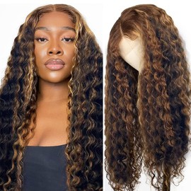 Ombré Lace Front Wig Human Hair 4/27 Honey Blonde Highlight Curly Lace Front Wig Human Hair 13x4 Hd Lace Frontal Wigs 180% Density Deep Wave Frontal Wig 26 Inch