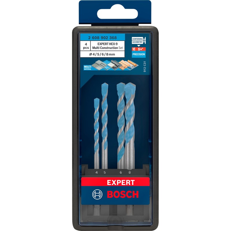Bosch 4 x Expert HEX-9 Multi Construction Drill Bit Set