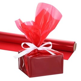Wise Linkers Red Cellophane Wrap (82 ft x 31.5" inch) with 10 Pull Bows and 2 Ribbons Used for Valentine & Birthday Gifts, Flower Bouquet, Easter Basket