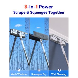 CTIME 80" Window Washing Kit with Extension Pole : Professional Window Cleaner Tool | Window Cleaning Squeegee Kit for High/Outdoor/Glass & Bathroom Surfaces with Storage Bag + 5 Microfiber Cloths