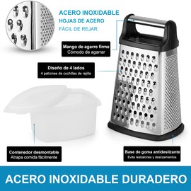 Rallador de Cocina Molinillo de Verduras Multifunción de 4 Lados, Rallador Manual de Acero Inoxidable, Utilizado para Rallar Zanahorias, Queso, Limón, Verduras, Cocina (9 Pulgadas)