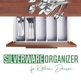 Silicone Rubber Non-Slip, Non-Toxic, Grey Silverware and Cutlery Organizer for Kitchen Drawer 12x16
