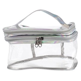 Beavorty Clear Double Layer Makeup Storage Bag Toiletry Bag for Women Portable Travel Pouch for Cosmetics and Personal Care Products Stylish Design Shimmering