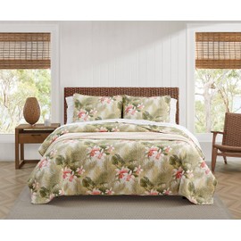 Tommy Bahama Topical Orchid Collection Quilt Set-100% Cotton, Reversible, Pre-Washed for Added Softness, Full/Queen, Green