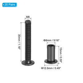 PATIKIL M6 x 30mm Hex Bolts, 20 Set Book Screws Connecting Screws Hex Drive Socket Screws Nuts for Scrapbook Leather Belt Album Photo Furniture Repair, Black