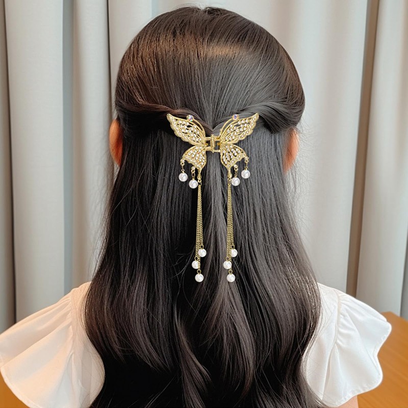 3 PCS Butterfly Hair Claw Clips Metal with Fringe Clawclips