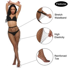 MANZI High Waist Tights Fishnet Stockings Women's Thigh High Stockings Pantyhose 2 Pairs Medium-Large
