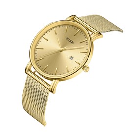 BUREI Men Watches Fashion Minimalist Waterproof Watches for Men Women Student,Gold.
