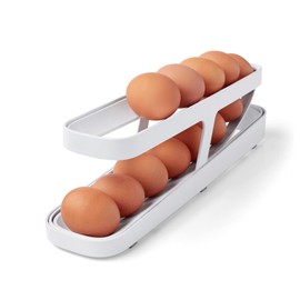 SUBORAWOS Egg Holder for Refrigerator, Automatic Rolling Egg Dispenser, Egg Tray for Organizing Refrigerators and Kitchens (White)