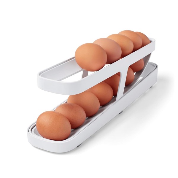 SUBORAWOS Egg Holder for Refrigerator, Automatic Rolling Egg Dispenser, Egg