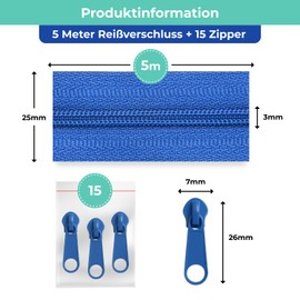 5 m Endless Zip, Spiral 3 mm + 15 Sliders / Zip, 32 Colours, Sold by the Metre (Light Grey)