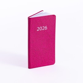evelay 2026 Diary Week to View Slim Size Full Year Journal with Glitter Designs 9cm x 16cm (Cerise Glitter)
