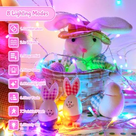 cshare Easter String Lights, Pastel Easter Lights Plug in with Timer 8 Lighting Modes 32ft 100LED Transparent Wire Fairy Lights for Easter Decorations Garland Outdoor Indoor Party