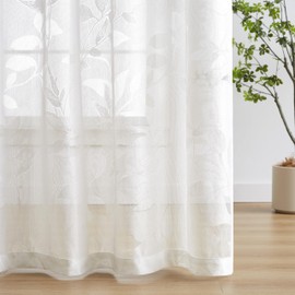 Jubilantex Leaf Lace Sheer Curtains for Bedroom 95" Long White Botanical Leaf Knitted Lace Curtain Panels Rod Pocket Light Filtering Drapes,52" W