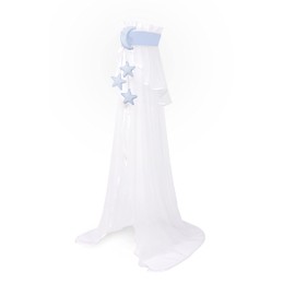 Amilian Canopy with Bow for Baby Bed, Bassinet, Cradle, Cot, Nursery Decoration, Bed Curtain, Bed Canopy: Chiffon Canopy with Moon/Stars, Light Blue (Made in the EU)