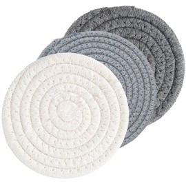 Absorbent Drink Coaster, Minimalist Cotton Woven Coffee Coaster, Suitable for All Kinds of Cups, Used to Decorate Coffee Tables, Kitchens, Birthday Gifts (3Pcs,White & Light Grey & Dark Grey)