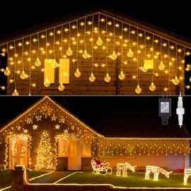 Christmas Globe Warm White Icicle Lights - 400 LED 32ft 80 Drops - Waterproof Indoor/Outdoor Crystal Ball Fairy Light Decoration 8 Modes Connectable Twinkle Xmas Easter Wedding Party Holiday Decor