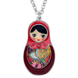 DUOWEI Zinc Alloy Enamel Matryoshka Doll Necklace Cartoon Russian Doll Pendant Jewelry Festival Matryoshka Gifts for Women Girls, enamel