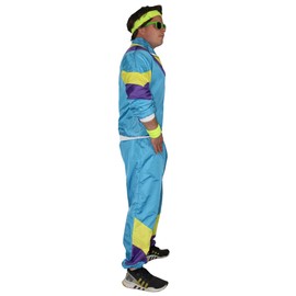 Foxxeo ‘80s Costume for Men – Turquoise, Yellow, Purple – Tracksuit for Carnival, Theme Party, m
