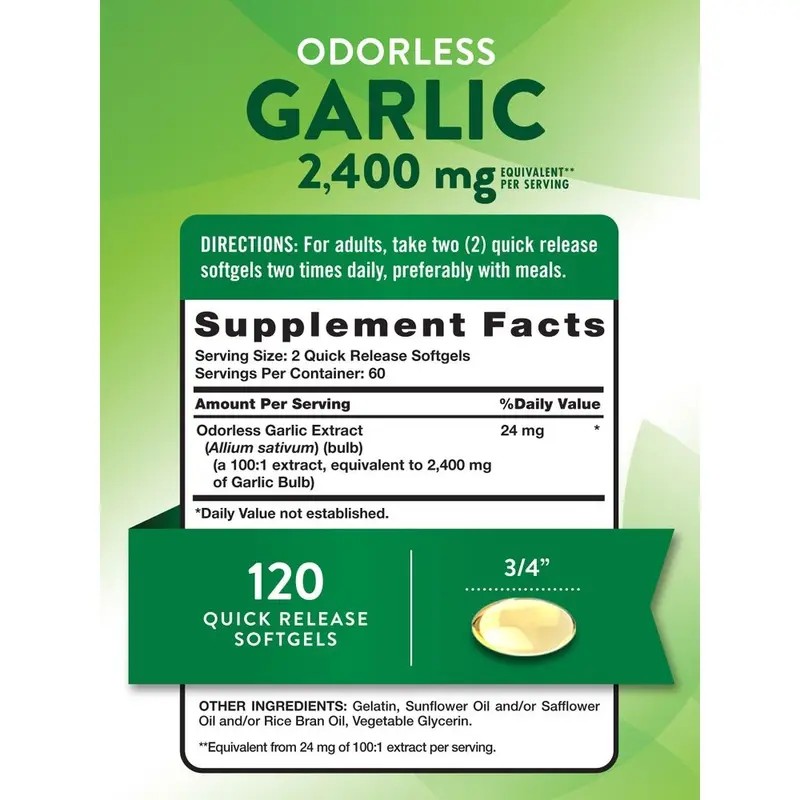 Odorless Garlic Supplement 2400 mg – Supports Heart Health, Immune