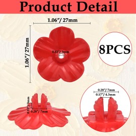 MARRTEUM 8 Pcs Hummingbird Feeder Replacement Flowers, Plastic Bird Feeder Replacement Parts for Outdoors Bird Feeding Ports and Hanging Feeder (Red)