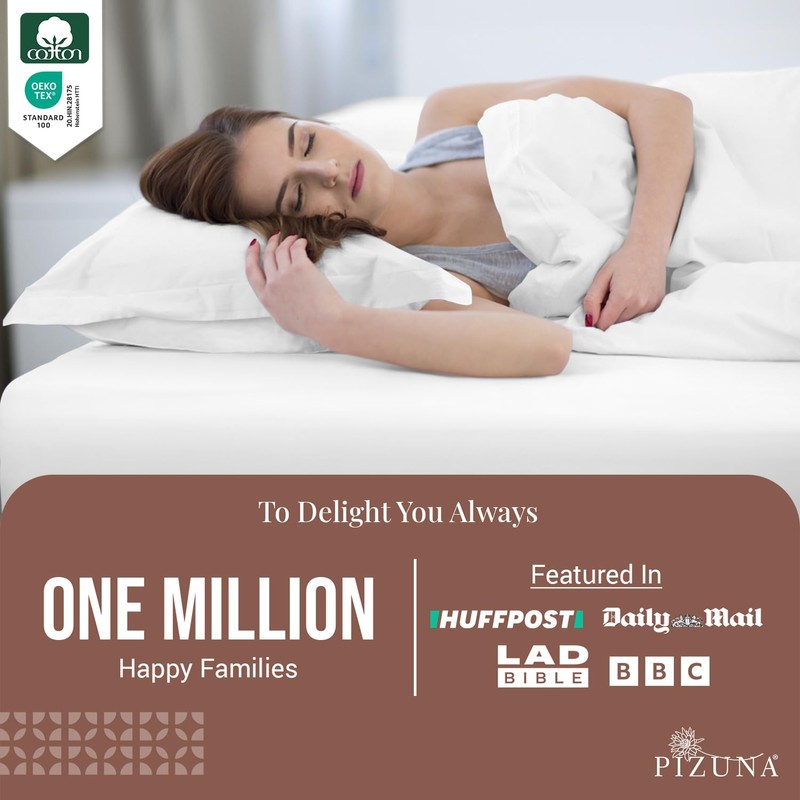 Pizuna 100% Cotton Small Single Fitted Sheet White, 400 Thread