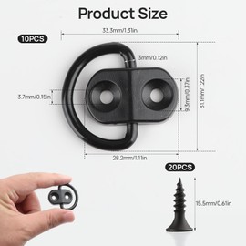 UIHRLM 10 Pack Tie Down Anchor, Black D-Ring Stainless Iron Tie Down Hooks with Screws, Lashing Rings Trailer Anchors Accessories for Load Securing Truck Boat Cars Kayak Trailer Motorcycles