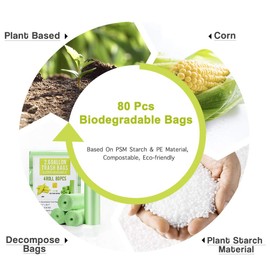 Bolsas de basura pequeñas biodegradables de 1,2 galones para coche de oficina, minibolsas de basura compostables con fuerte resistencia a desgarros y fugas, reciclado ecológico para papelera, forro verde, 80 unidades
