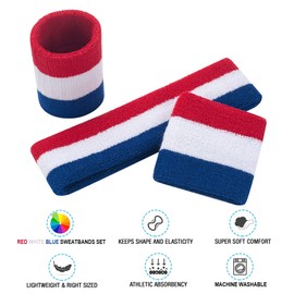 FACATH Striped Sweatband Set Sports Headband Wristband Set Terry Cloth Wristband Athletic Exercise Basketball Wrist Band Headbands Moisture Wicking Sweat Absorbing Cotton Stripped Sweat Band