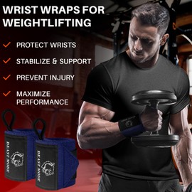TECEUM Weightlifting Wrist Wraps with Thumb Loop – Navy Blue – Beast Mode – 12 inch – Heavy-Duty Workout Wrist Support & Protection – Ideal for Powerlifting, Strength Training, Bodybuilding