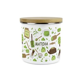 Purely Home Matcha Storage Canister - Gifts for Tea Lovers/Drinkers - White & Green 1.2L Metal Enamel Hot Drinks Storage Container