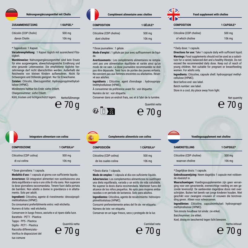 Choline Citicoline Capsules High Dose 500 mg per Capsule -