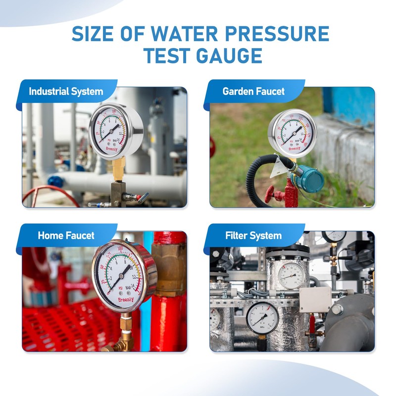 Water Test Pressure Gauge,2.5" Dial,0-200PSI/0-1.4MPA,with 1/4x 1/2 NPT and 1/4x