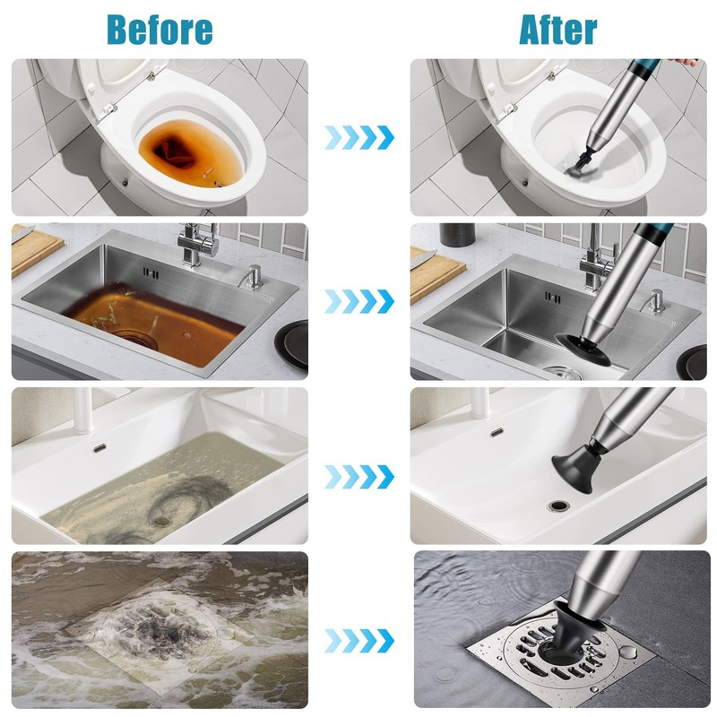 Toilet Plunger Drain Clog Remover: High Pressure Air Drainage Blaster