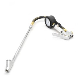 Interstate Pneumatics TF7108W Heavy Duty Dial Inflator 5-160 PSI with 12 Inch Black Steel Braided Hose Whipend and 6 Inch Straight-in Dual Foot Tilt-Lock Truck Chuck