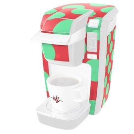 WraptorSkinz Decal Style Vinyl Skin compatible for Keurig K10 / K15 Mini Plus Coffee Makers Kearas Polka Dots Green On Salmon (COFFEE MAKER NOT INCLUDED)