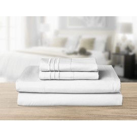 Elegant Comfort 4-Piece Queen- Smart Sheet Set! Luxury Soft 1500 Premier Hotel Quality Wrinkle and Fade Resistant with Side Storage Pockets on Fitted Sheet, Queen, White