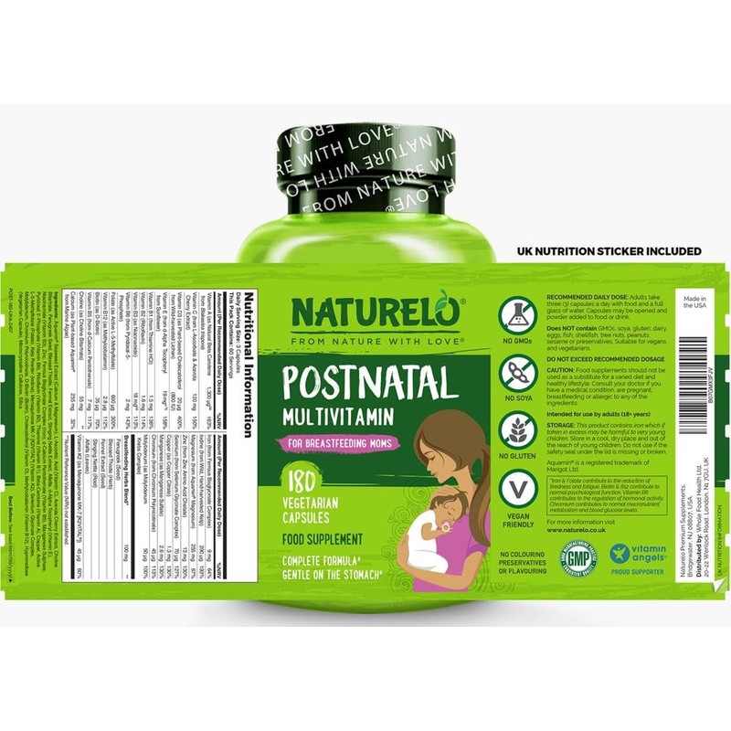 NATURELO Postnatal Multivitamin - Natural Vitamins & Minerals Including Vitamin