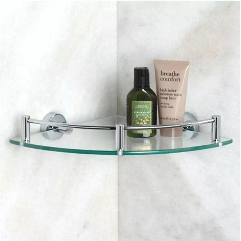 ArgenMex Set De Baño Repisa Esquinera Cristal + Toallero Doble